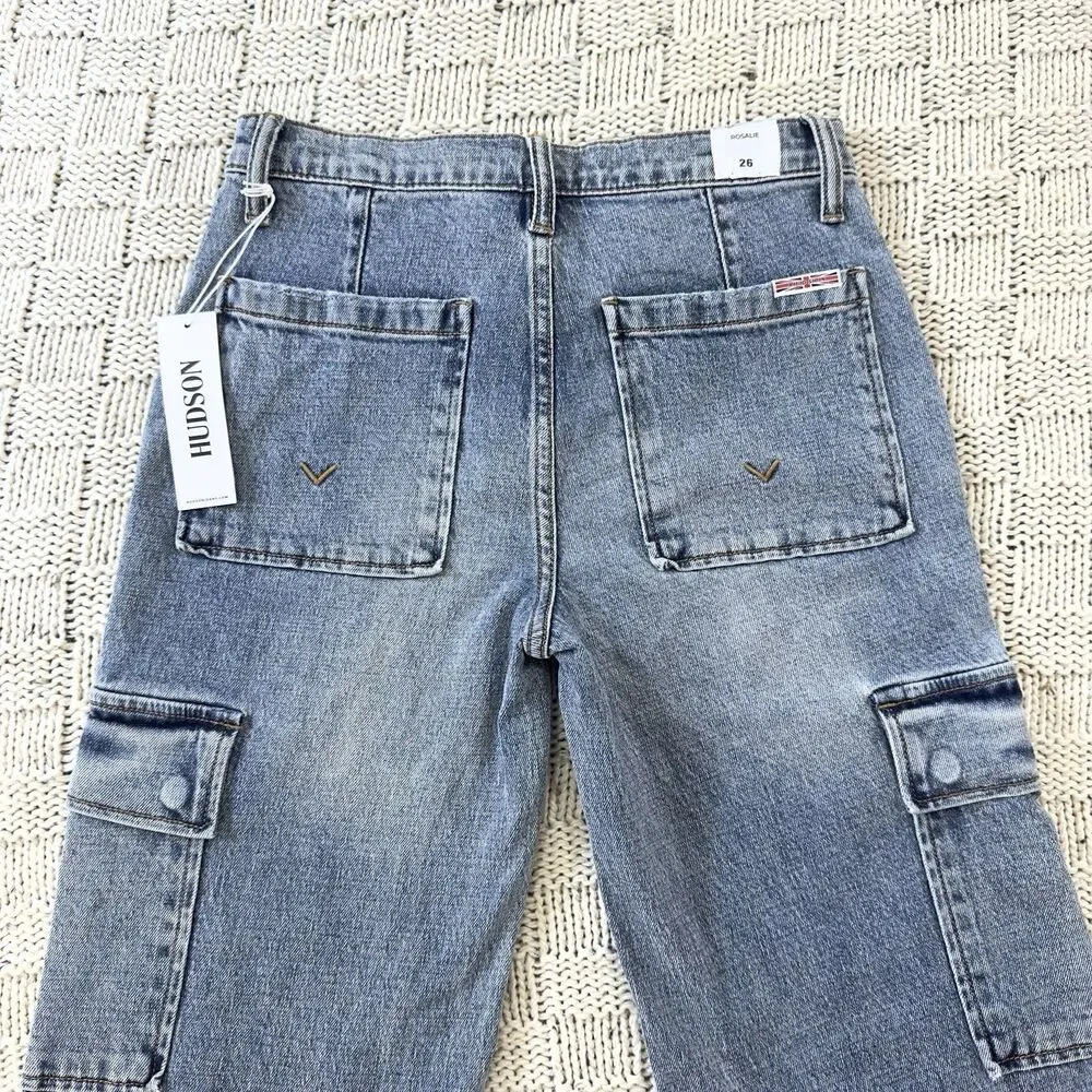NWT Hudson Rosalie Avila High Waist Wide Leg Cargo Jeans Women 26 Light Wash